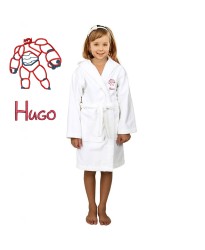 Red Armored Cartoon Design & Custom Name Embroidery on Kids Hooded Bathrobe